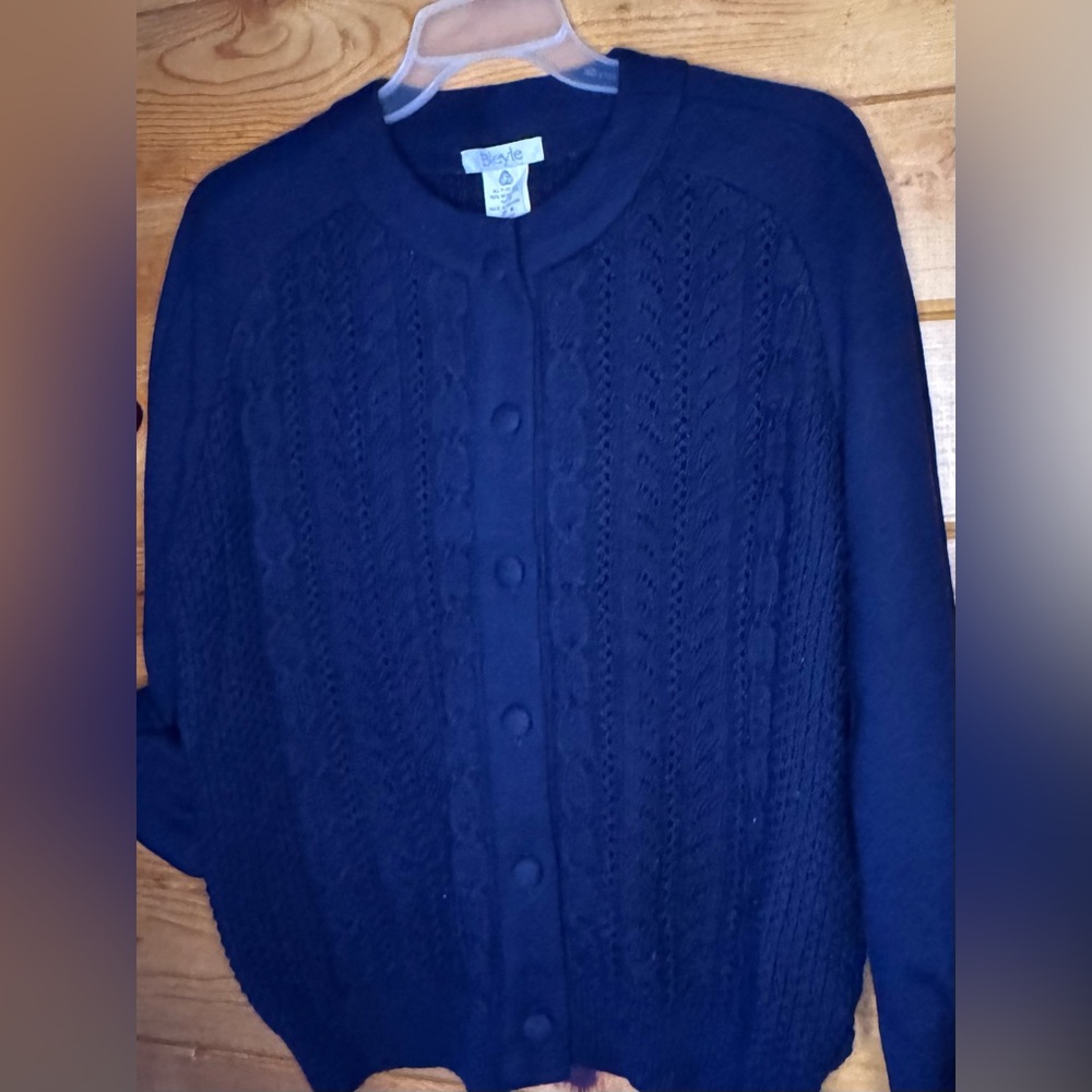 Bleyle Vintage 100% Merino Wool Dark Blue Button-Up Cardigan
